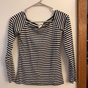 Black and white off the shoulder shirt